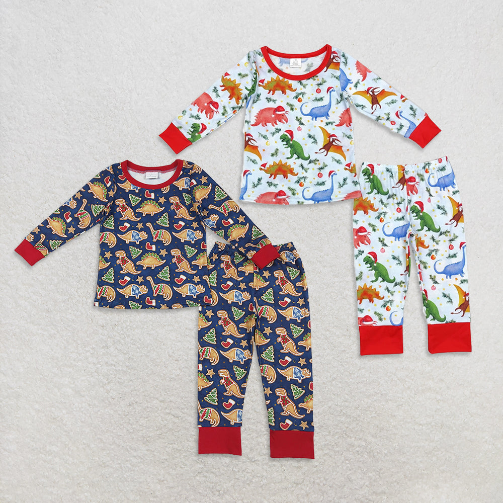 RTS NO MOQ Sibling Baby boy clothes Christmas dinosaur long-sleeved trousers pajamas suits