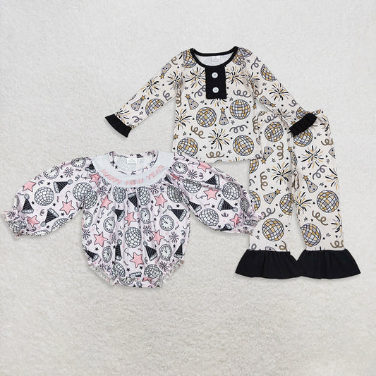 12/18m-7/8t RTS NO MOQ Sibling Baby girl clothes happy new year long-sleeved trousers suit and romper