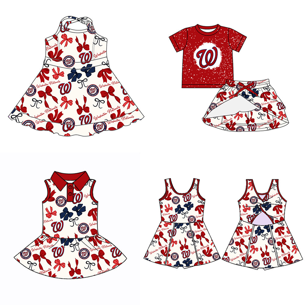 Custom moq 5 mix sizes summer teams baby girls clothes team red short sleeve skirts shorts sets dress 1 and dress 2 and dress 3 and dress 4-25.5.19
