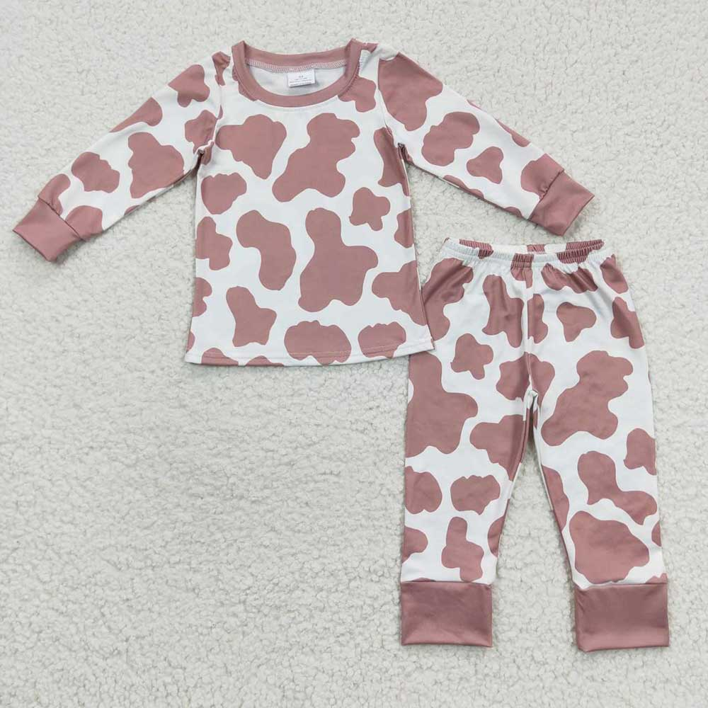 Baby Kids Girls Boys Sibling Cow Print Pajamas Sleepers