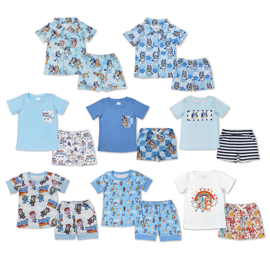 RTS NO MOQ Baby Girls and Boys cartoon dog Summer Short Sleeve Shorts Sets