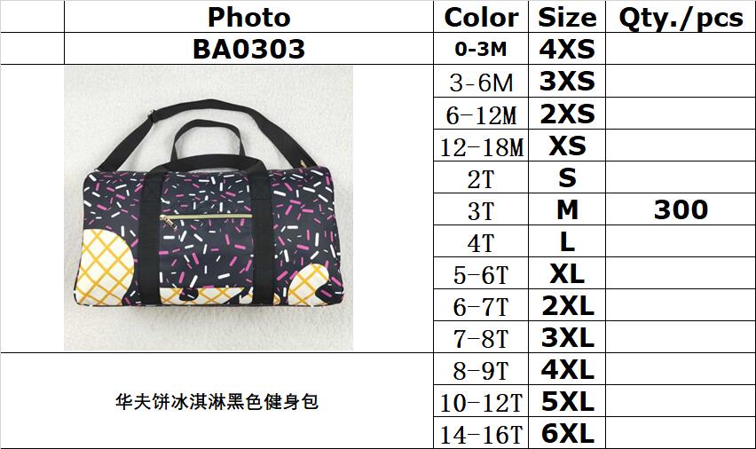 RTS NO MOQ BA0303 Waffle Ice Cream Black Gym Bag