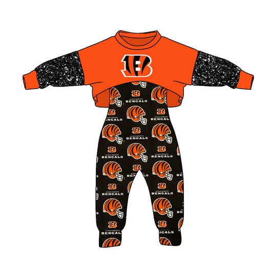 Deadline June 10 Custom no moq baby girls long outfits B Orange team long sleeve and long pants suit