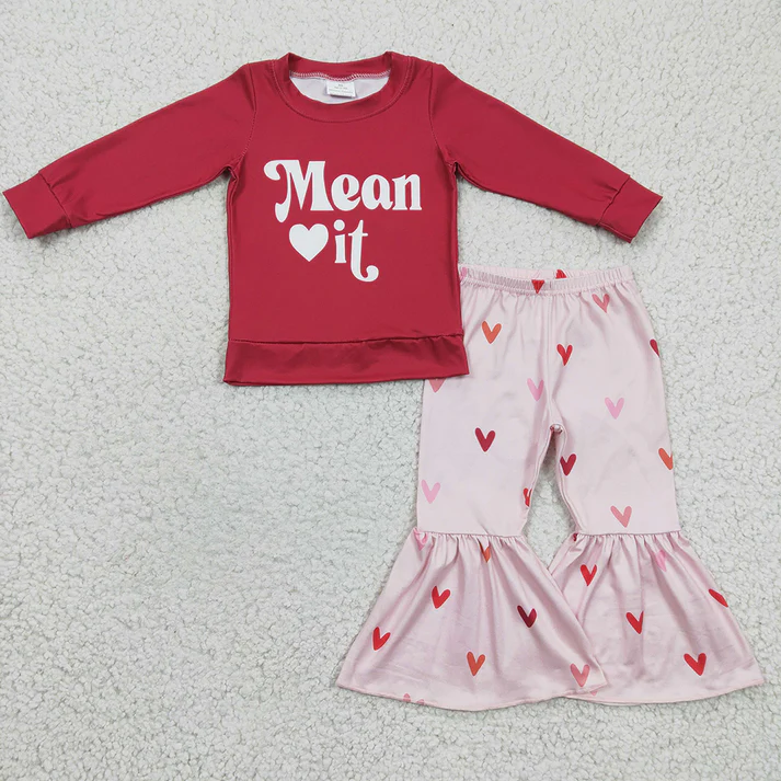 RTS NO MOQ Baby Girls Boys valentine long sleeve Pants Clothes Sets