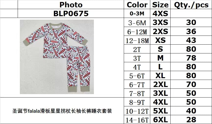 RTS NO MOQ ETA 5/7days Arrived BLP0675 Christmas falala skateboard star cane long-sleeved trousers pajama set