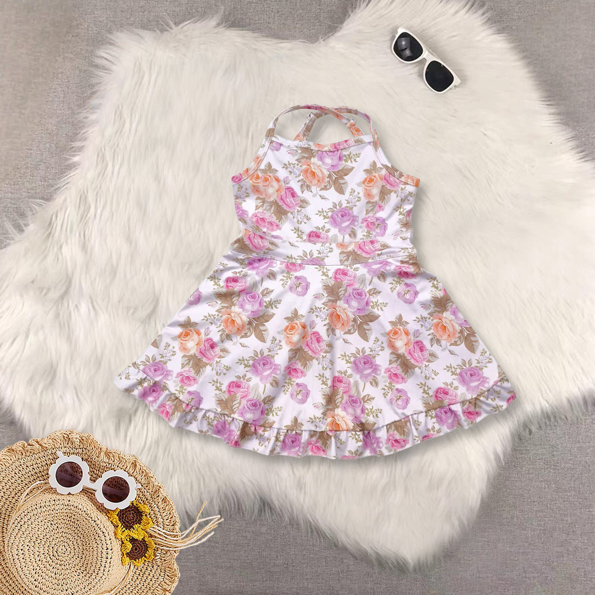 RTS NO MOQ baby girl clothes yoga floral suspender skirt sets