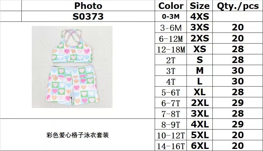 rts no moq S0373 Colorful heart plaid swimsuit set