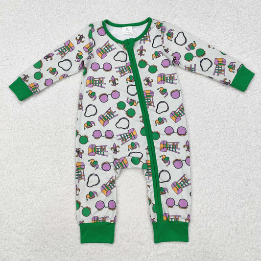 RTS NO MOQ ETA 5/7days arrived LR2039 Carnival glasses green zipper long-sleeved jumpsuit