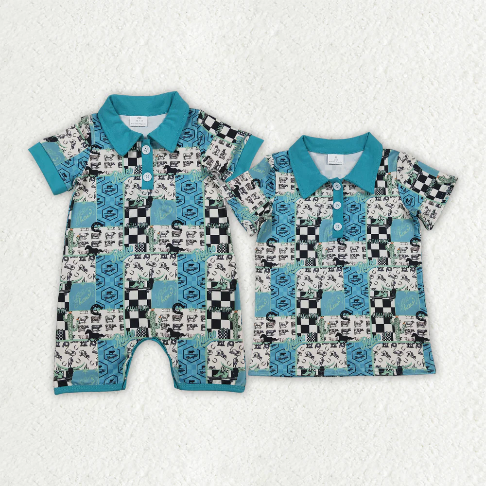 RTS NO MOQ sibling baby boy clothes short sleeve top and rompers