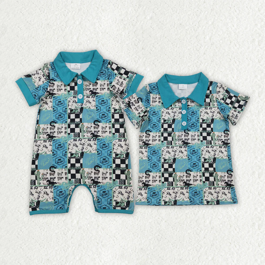 RTS NO MOQ sibling baby boy clothes short sleeve top and rompers
