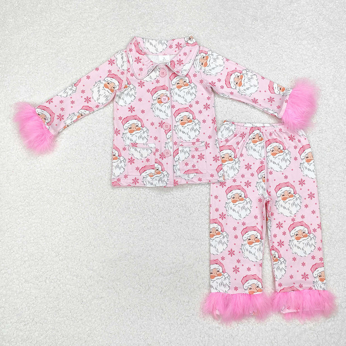 RTS NO MOQ  Baby Girls Christmas Buttons Shirt Pants Pajamas Clothes Sets