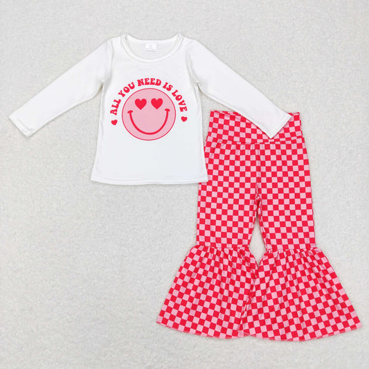 RTS NO MOQ（In Stock) GT0388 +P0340 All you need is a white long-sleeved top with a heart and smiley face sets
