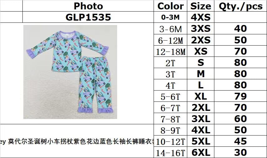 bamboo rts no moq GLP1535 bluey modal Christmas tree cart cane purple lace blue long-sleeved trousers pajamas set