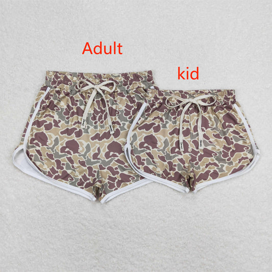 RTS NO MOQ Baby kid and adults brown camouflage sports yoga shorts