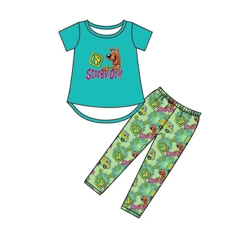 custom moq 5 eta 5-6weeks baby girls clothes SCOOBY flying Sleeve Long Pants Set