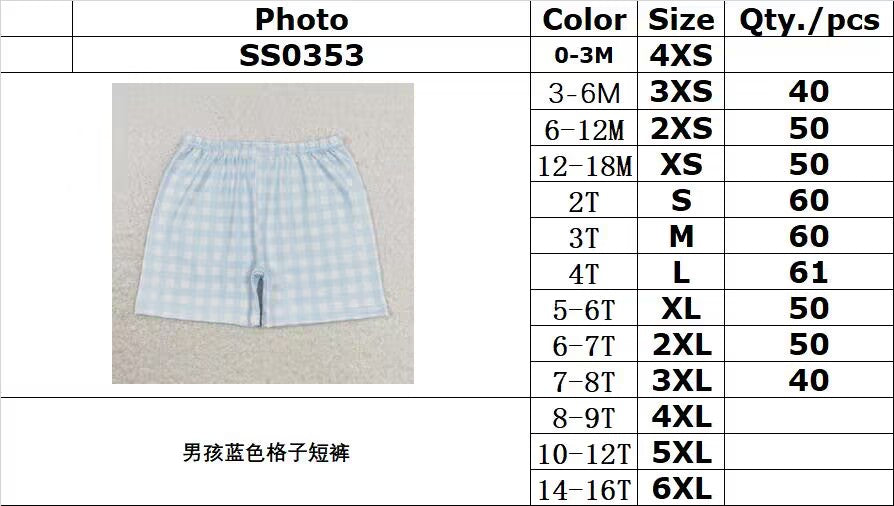 rts no moq SS0353 Boys Blue Plaid Shorts