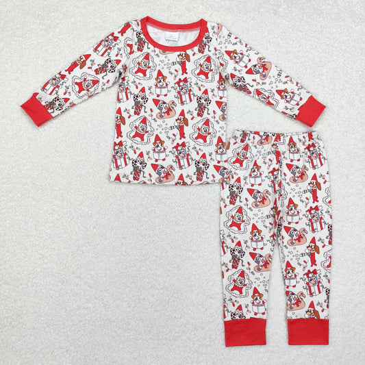 rts no moq BLP0721 bluey Christmas gift red and white long-sleeved long pants pajamas set