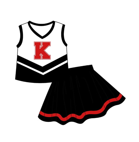 Deadline September 16 custom no moq eta 6-8weeks  Black Letter K Sleeveless Cheerleading Skirt Outfit