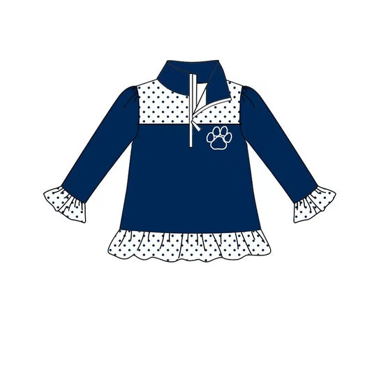 custom moq 3 eta 6-8weeks team girls navy blue long sleeves top