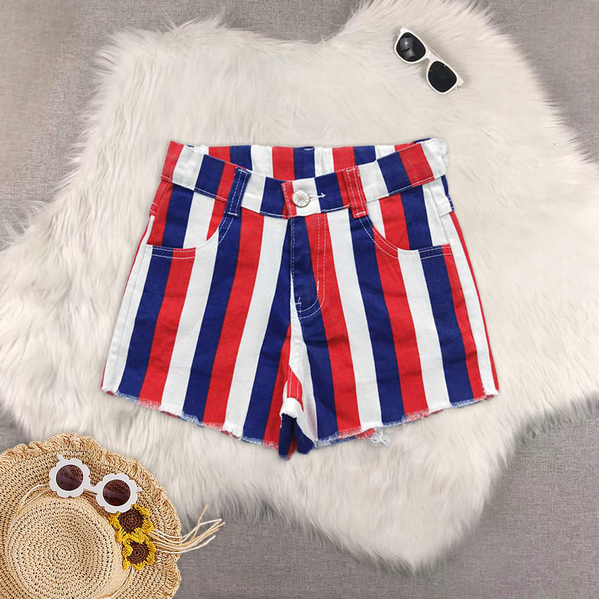 RTS NO MOQ baby girl clothes 4th of july summer jeans shorts