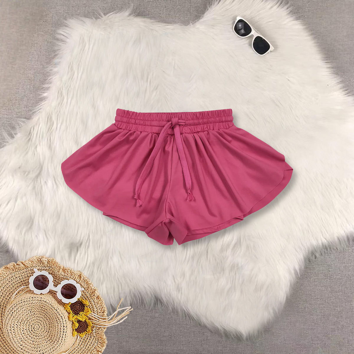 RTS NO MOQ Sibling baby girls clothes yoga Pure rose red sleeveless short sets and Top and shorts