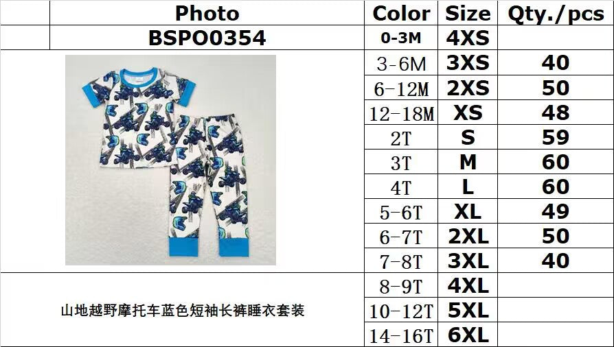 BSPO0354 Mountain motocross blue short-sleeved pants pajamas set