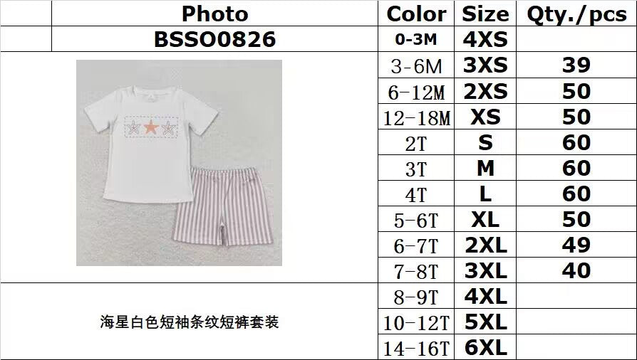 BSSO0826 Starfish white short-sleeved striped shorts suit