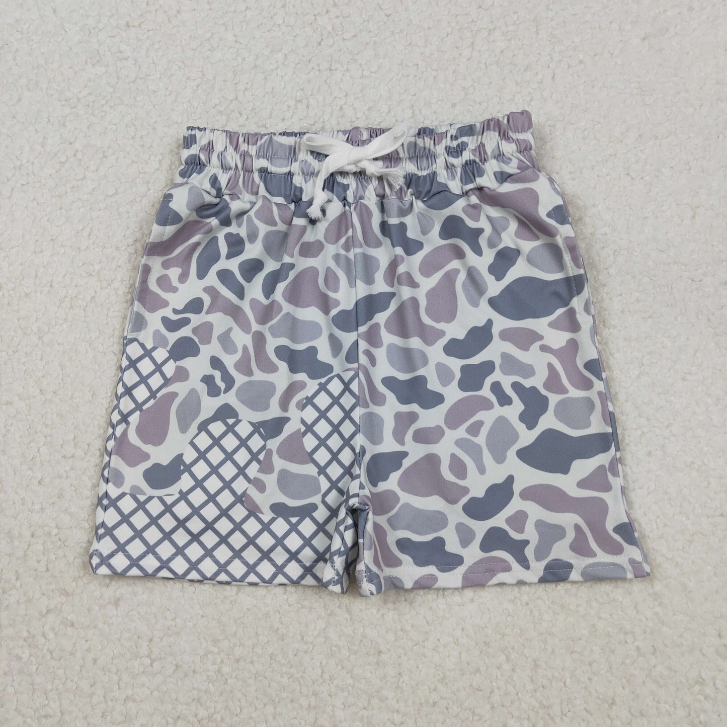 12/8M-7/8T RTS NO MOQ（In Stock) SS0647 Gray-Blue Camouflage Waffle Pocket Shorts