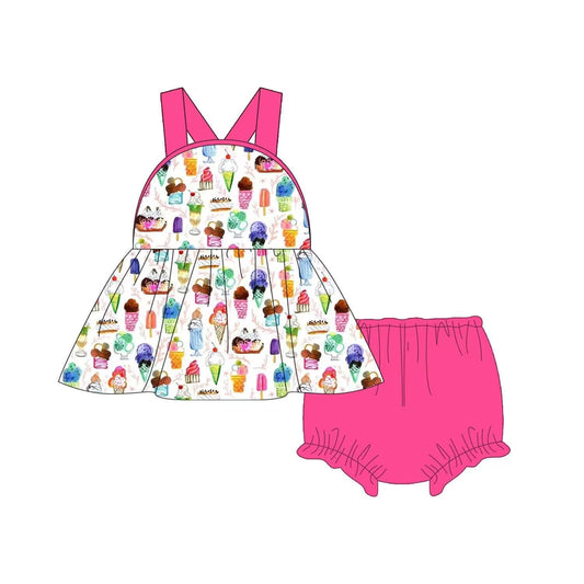 custom moq 5 eta 4-5 weeks baby girls clothes ice cream rose red suspender briefs summer sets