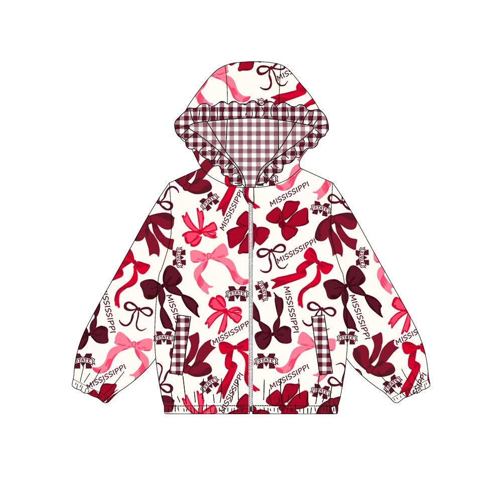 Custom moq 8 mix size milk silk summer team baby girls clothes bow brick red hooded long sleeve top-25.9.18