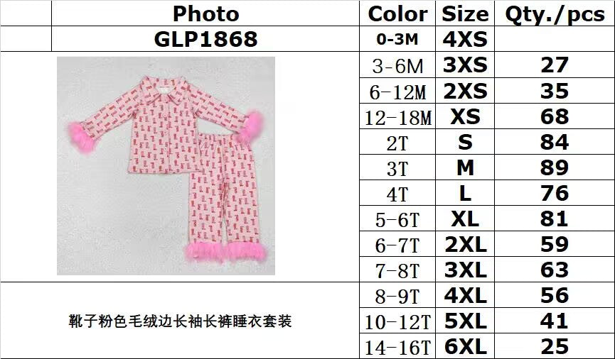 RTS NO MOQ ETA 5/7days arrived GLP1868 Boots pink plush edge long sleeves and long pants pajamas set