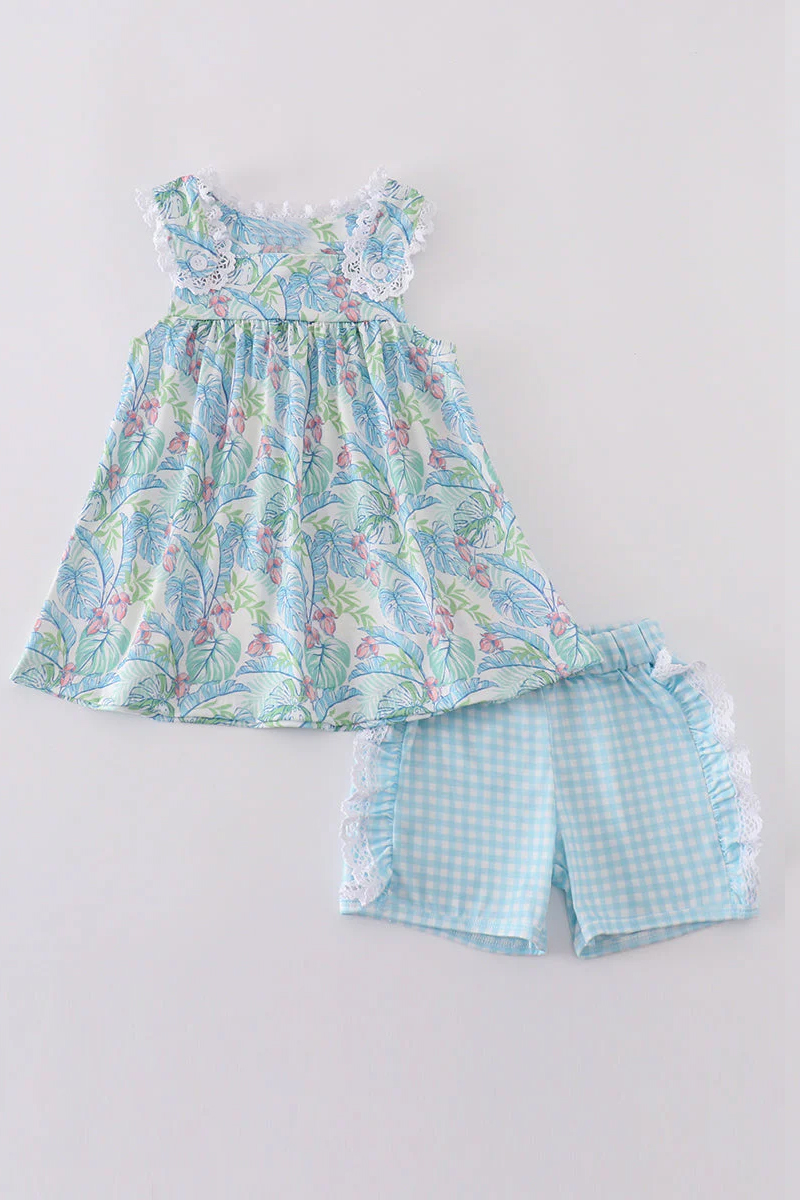 Custom summer baby girls clothes floral short sleeve shorts sets dress romper