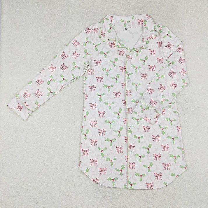 RTS NO MOQ Mommy Baby Girls Christmas Bows Holly Pajamas Clothes Sets