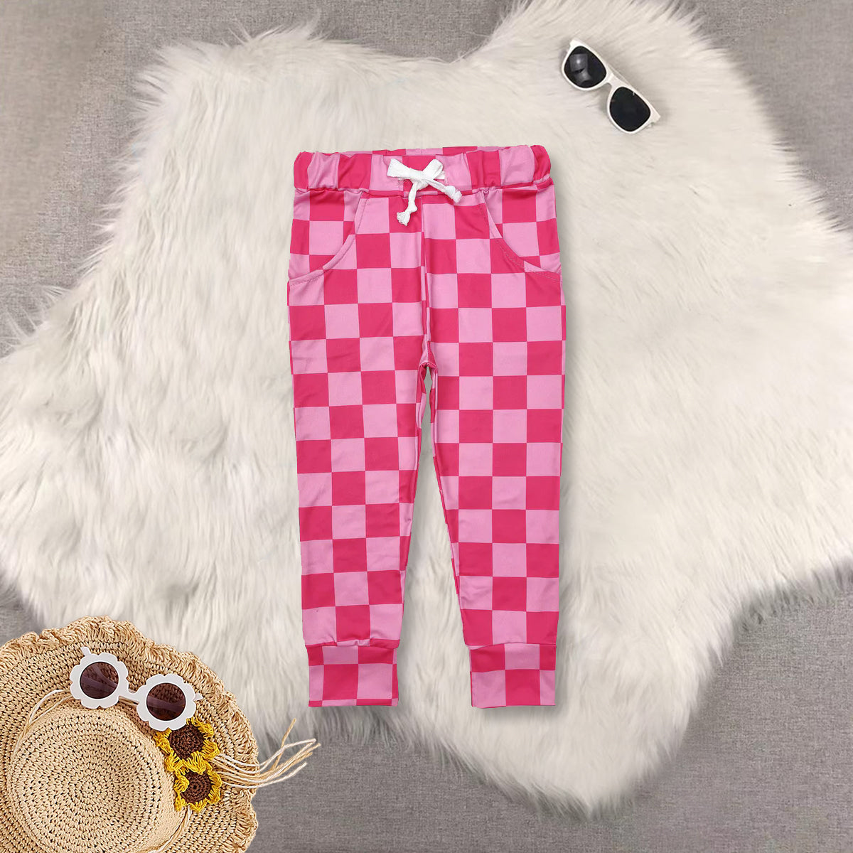 RTS NO MOQ Sibling baby girl clothes plaid short-sleeved top lace trousers sets and top and pants