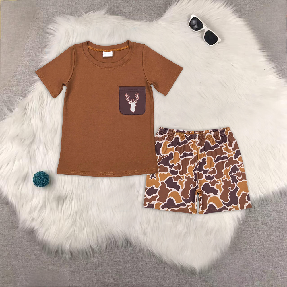RTS BSSO0302  Elk camouflage pocket brown short sleeve shorts set