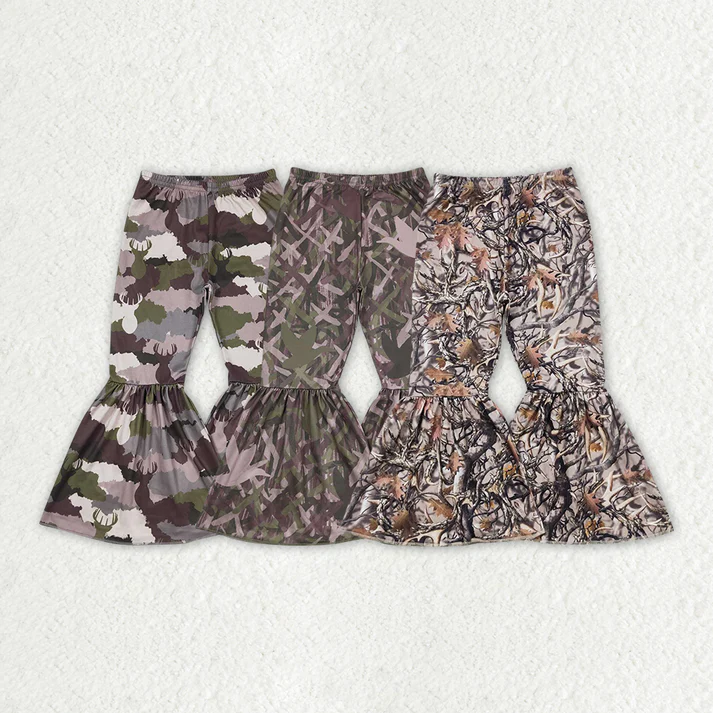 RTS NO MOQ Baby Girls Camouflage deer branches Print Flared Pants