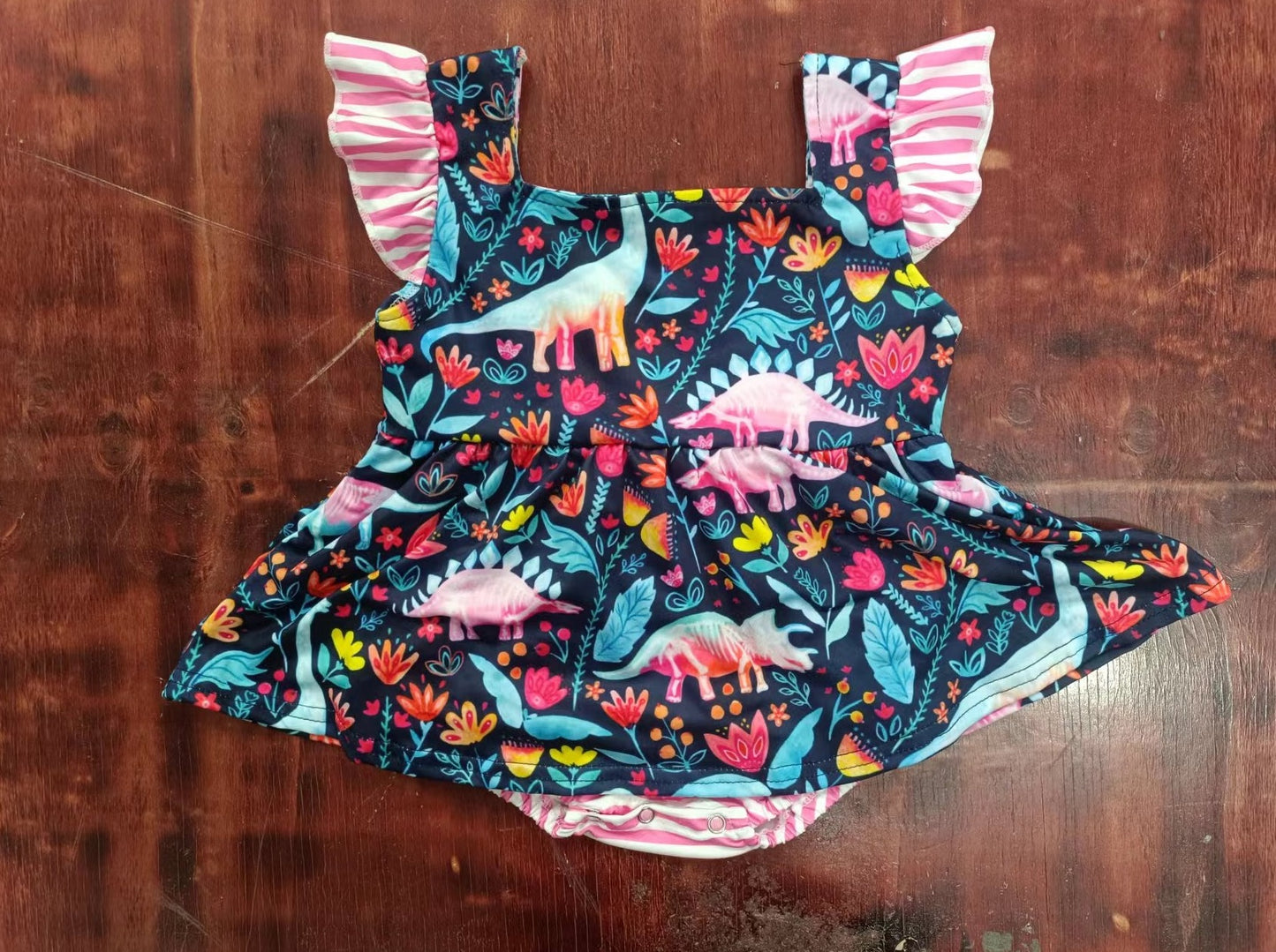 custom moq 5 eta 5weeks mix size baby girls clothes colorful dinosaur fly sleeve summer Romper