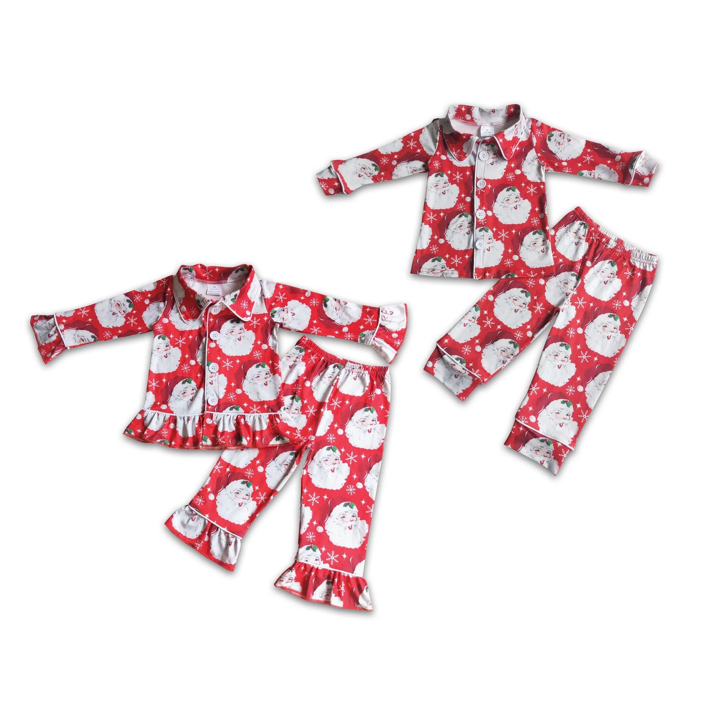 RTS NO MOQ  6 C8-40 6 C7-24  Boys Girls Red Christmas Button Long Sleeve Pajama Set