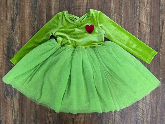 Deadline September  18  custom no moq eta 6-8weeks  Red heart pattern fluorescent green long-sleeved tutu dress