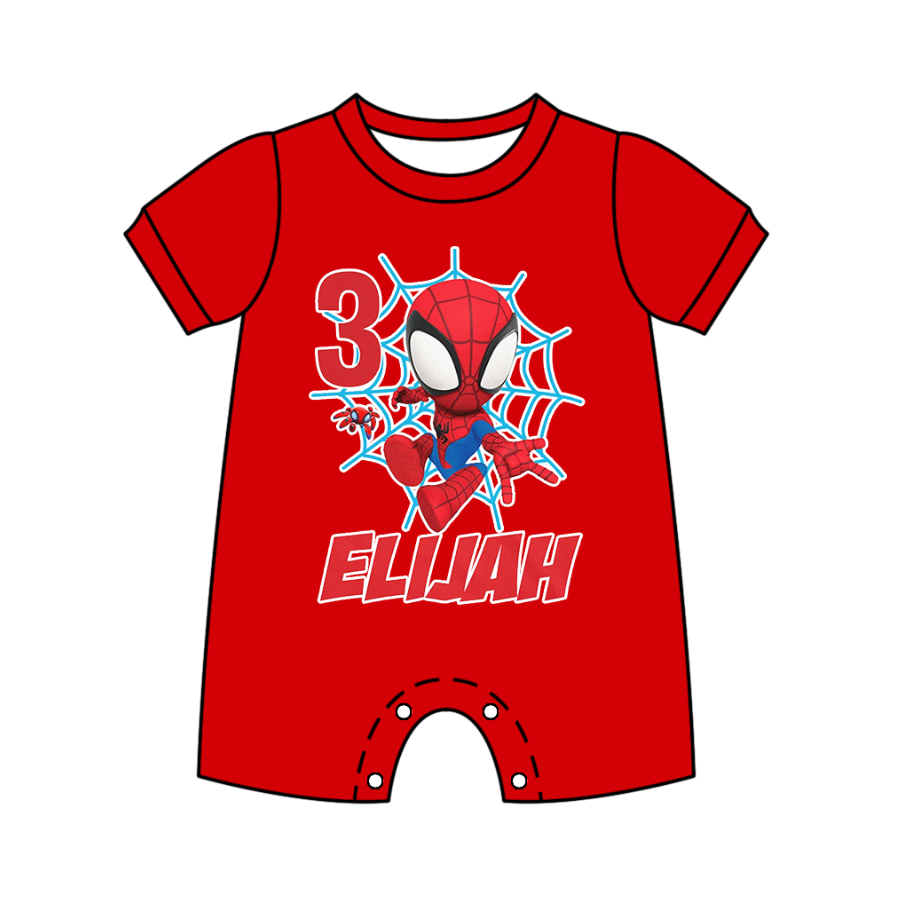 Custom moq 5 mix size milk silk baby boy clothes cartoon red short sleeve romper