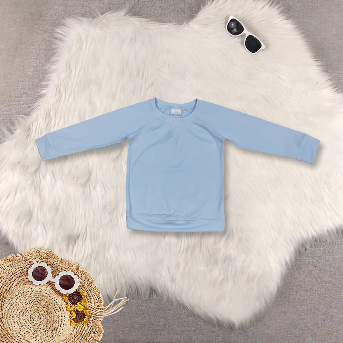 RTS NO MOQ Sibling baby girls clothes blue long sleeve top shorts yoga sets