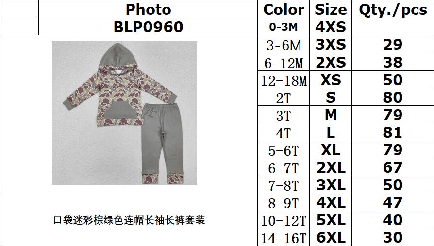 RTS NO MOQ ETA 5/7days Arrived BLP0960 Pocket camouflage brown and green hooded long-sleeved pants suit