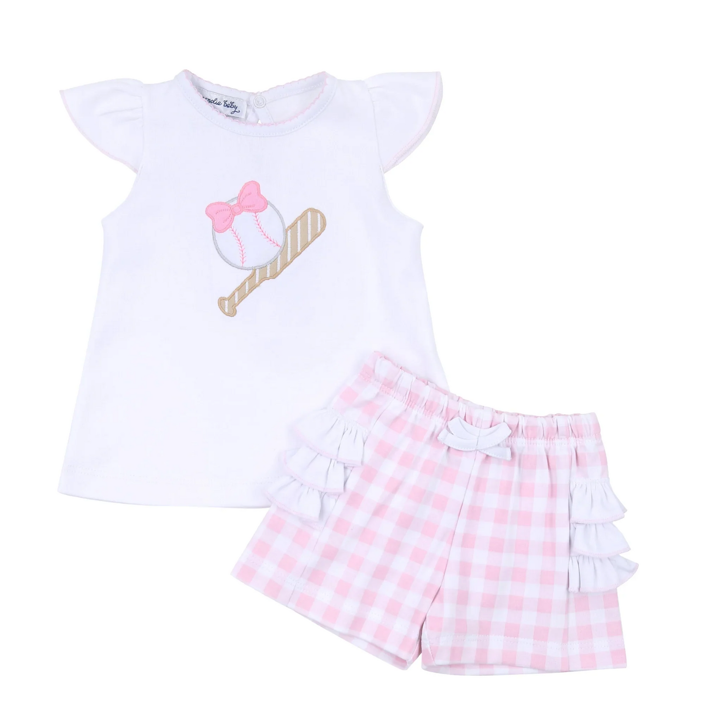 Deadline: February 8th Summer baseball pink plaid short-sleeved shorts suit