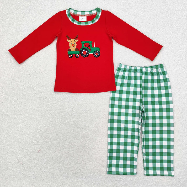 RTS NO MOQ Sibling Baby boy girl clothes Embroidery Christmas long-sleeved trousers suits