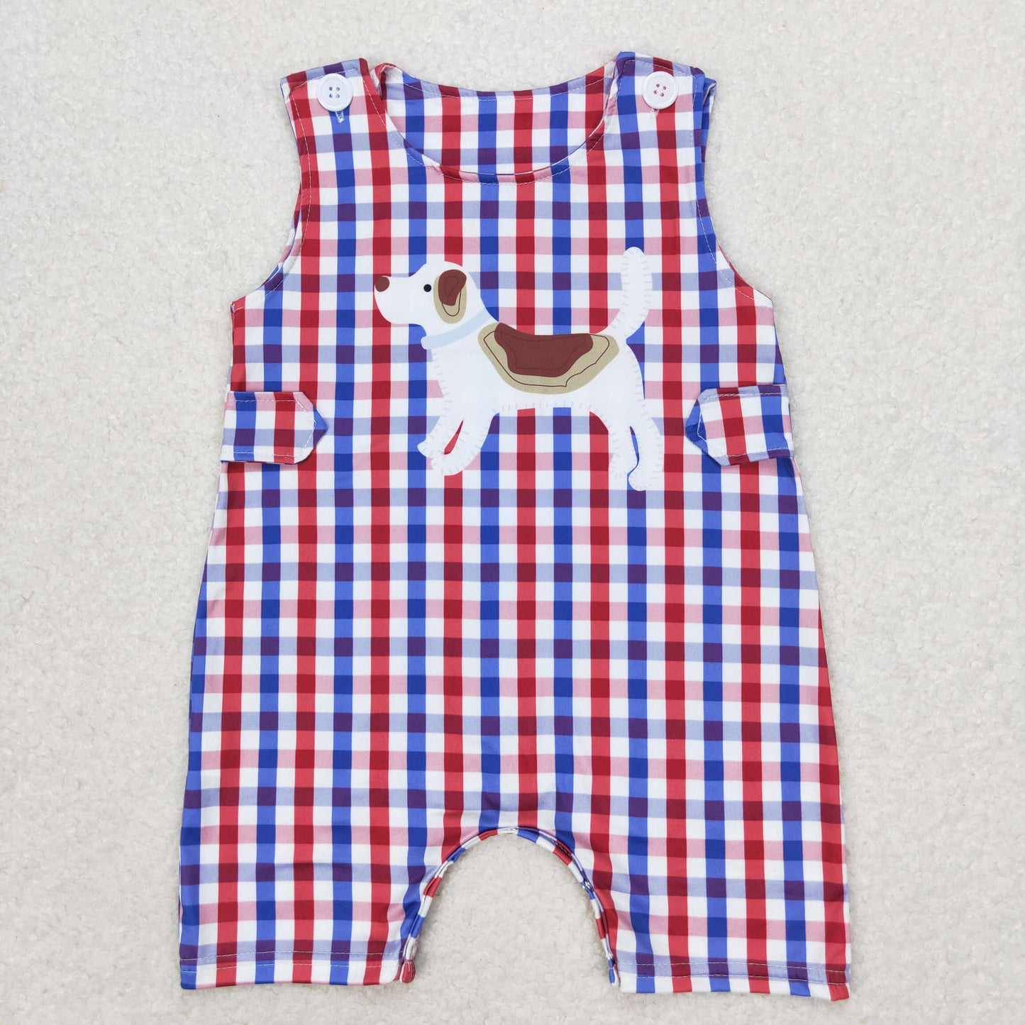 RTS no moq SR0821 Puppy red and blue plaid sleeveless jumpsuit