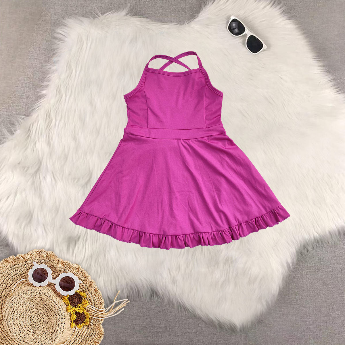 RTS NO MOQ baby girl clothes Solid red sportswear skirt swimsuit