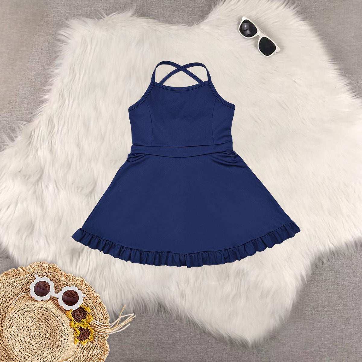 RTS NO MOQ baby girl clothes Solid red sportswear skirt swimsuit