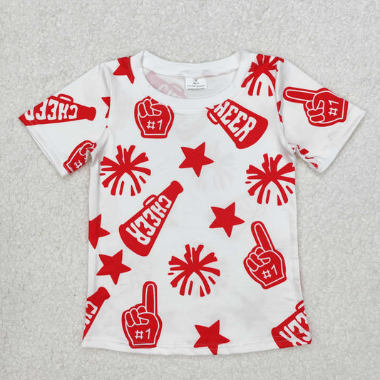 RTS NO MOQ ETA 5/7days Arrived GT0940 Cheer red fireworks star white short-sleeved top