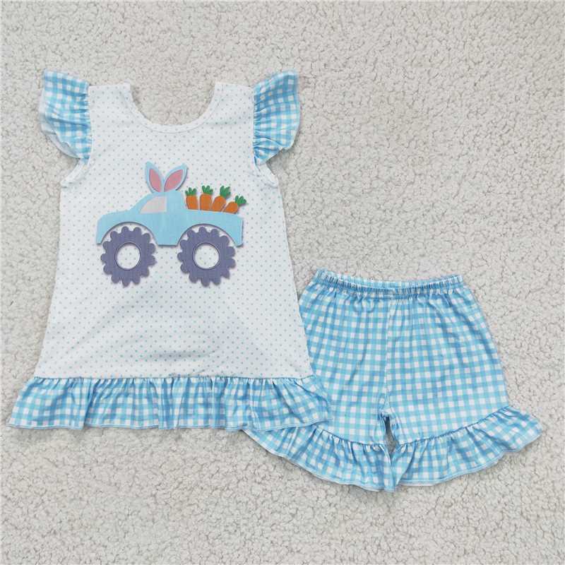 RTS NO MOQ baby girl clothes easter short-sleeved shorts suit & short-sleeved sets