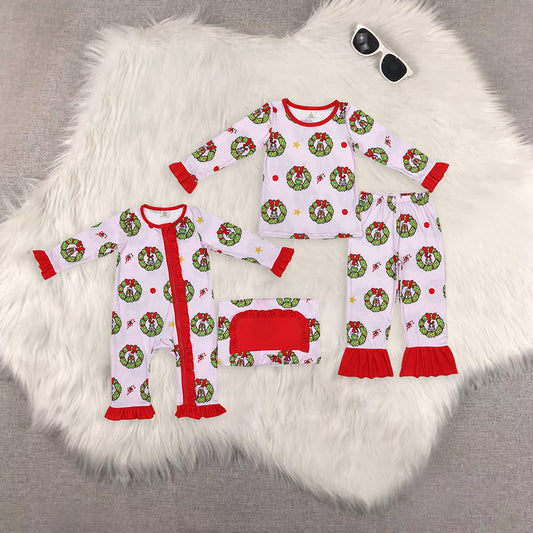 RTS NO MOQ Sibling Baby Girls modal Christmas long-sleeved trousers suit & romper